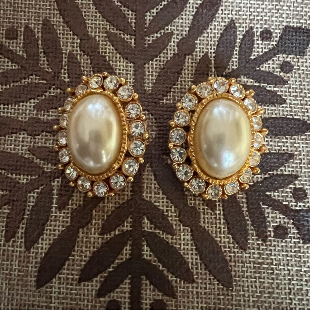 VINTAGE Antique Pearl & Diamond Clip-On Earrings